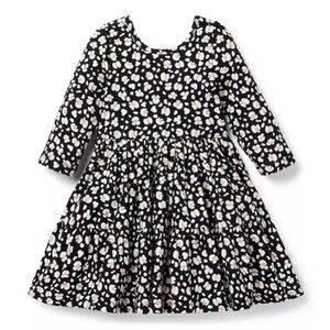 Brand New Janie & Jack Toddler Girl Black Floral 3/4 Sleeve Dress, Size 3, NWT